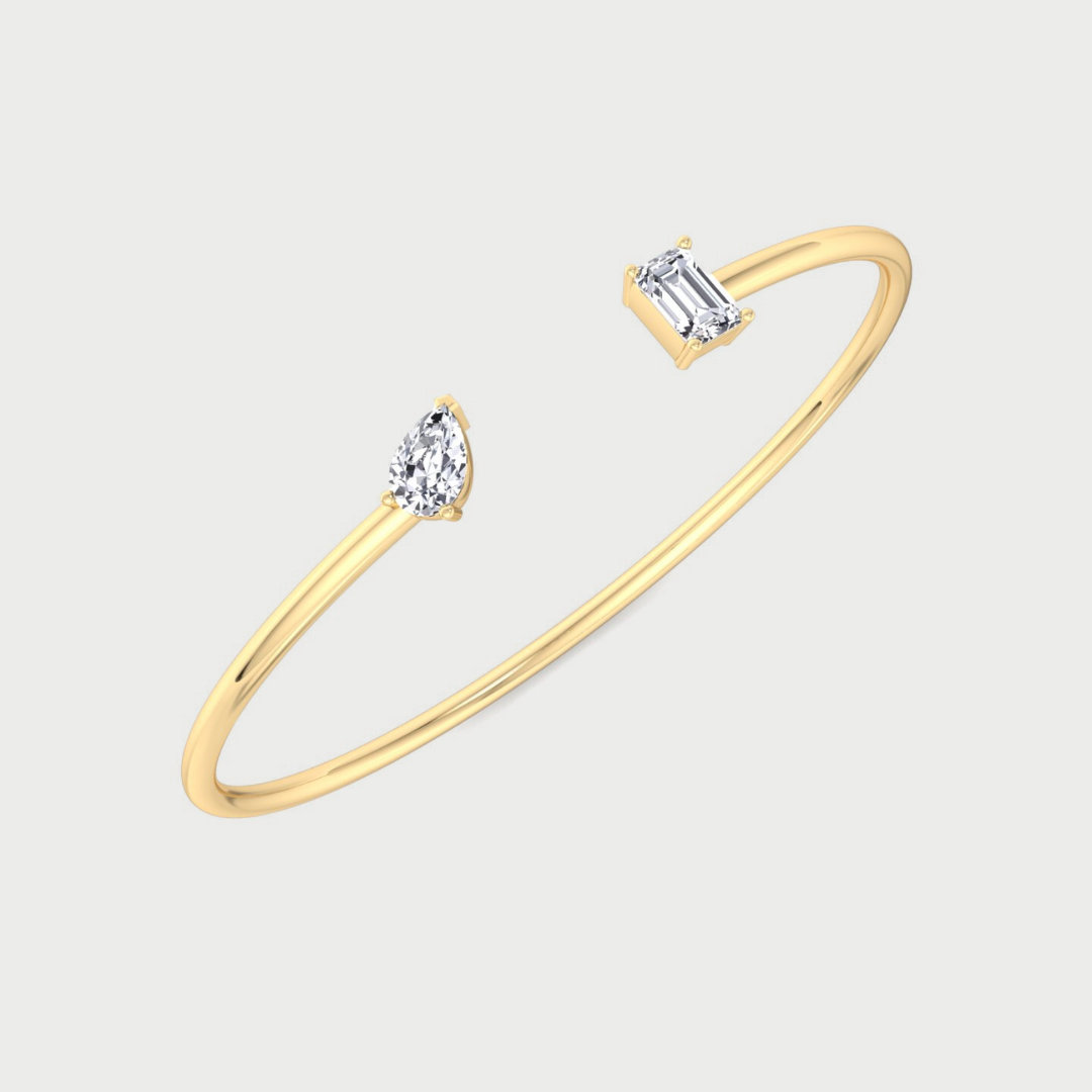 Flexible Gold Toi Et Moi Bangle with Pear & Emerald Shape Lab Grown Diamonds