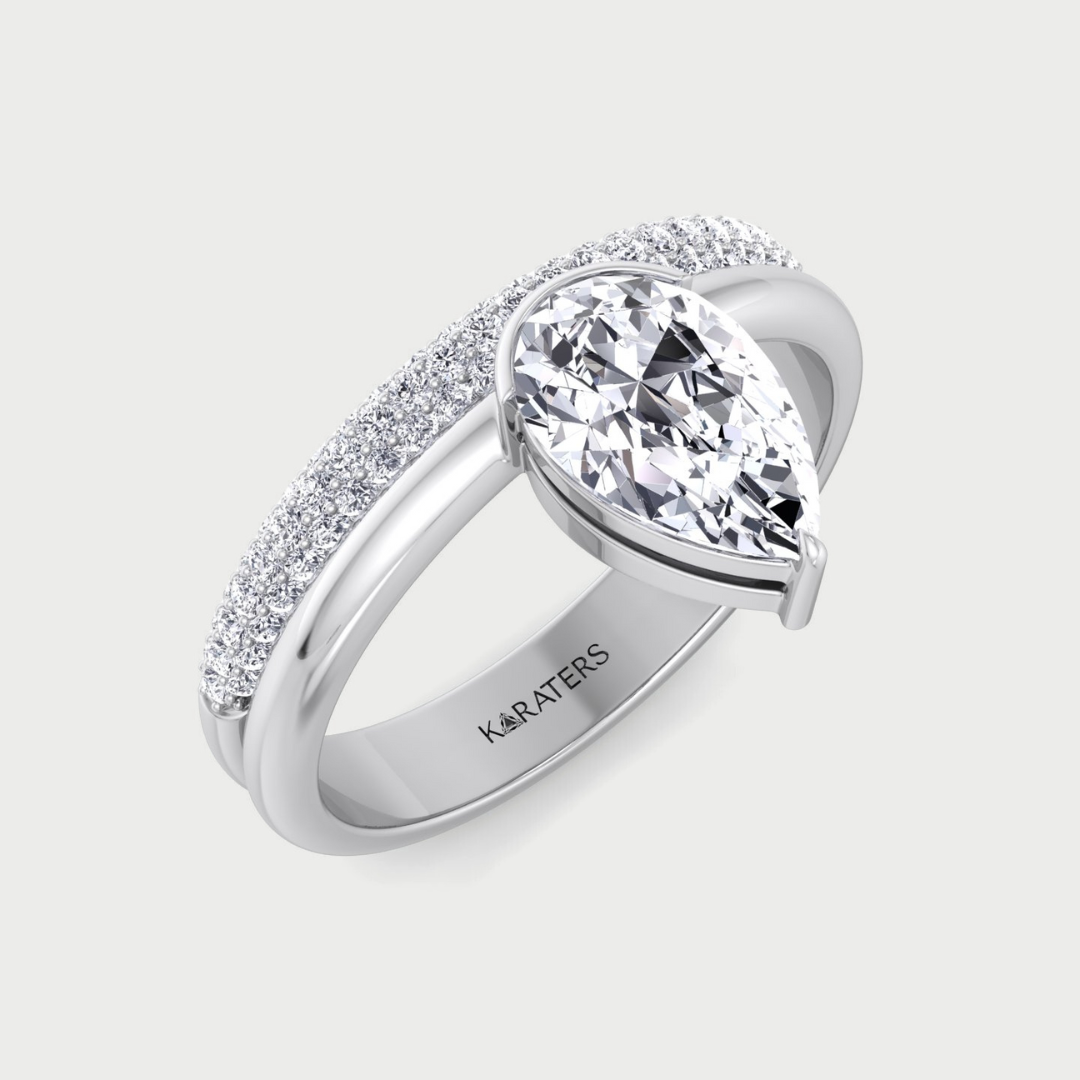 Floating Pear Shape Lab Grown Diamond Engagement Ring with Double Band