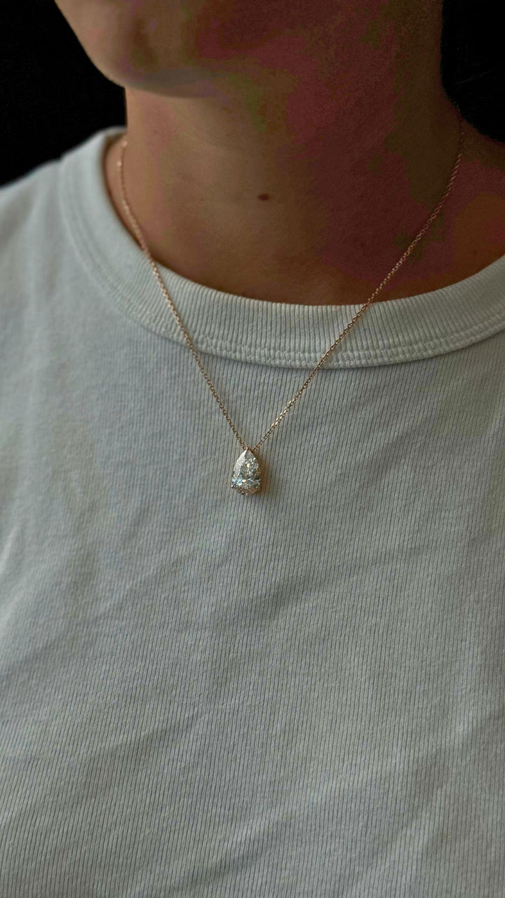 Floating Pear Shape Lab Grown Diamond Yellow Pendant 4ct