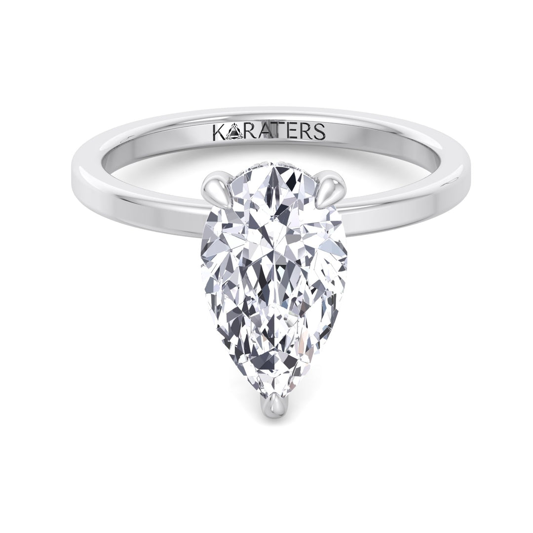 Glendale-Pear-Shape Lab White Gold Diamond Engagement Ring, Front