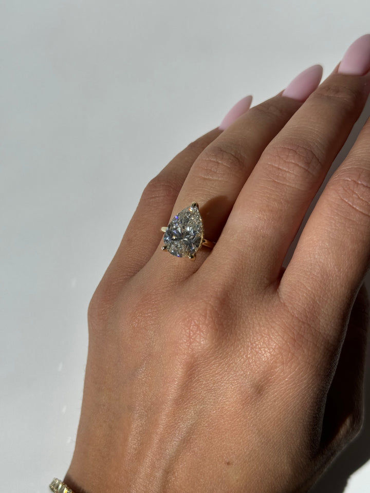Glendale-Pear-Shape Lab Yellow Diamond Engagement Ring, Female Hand