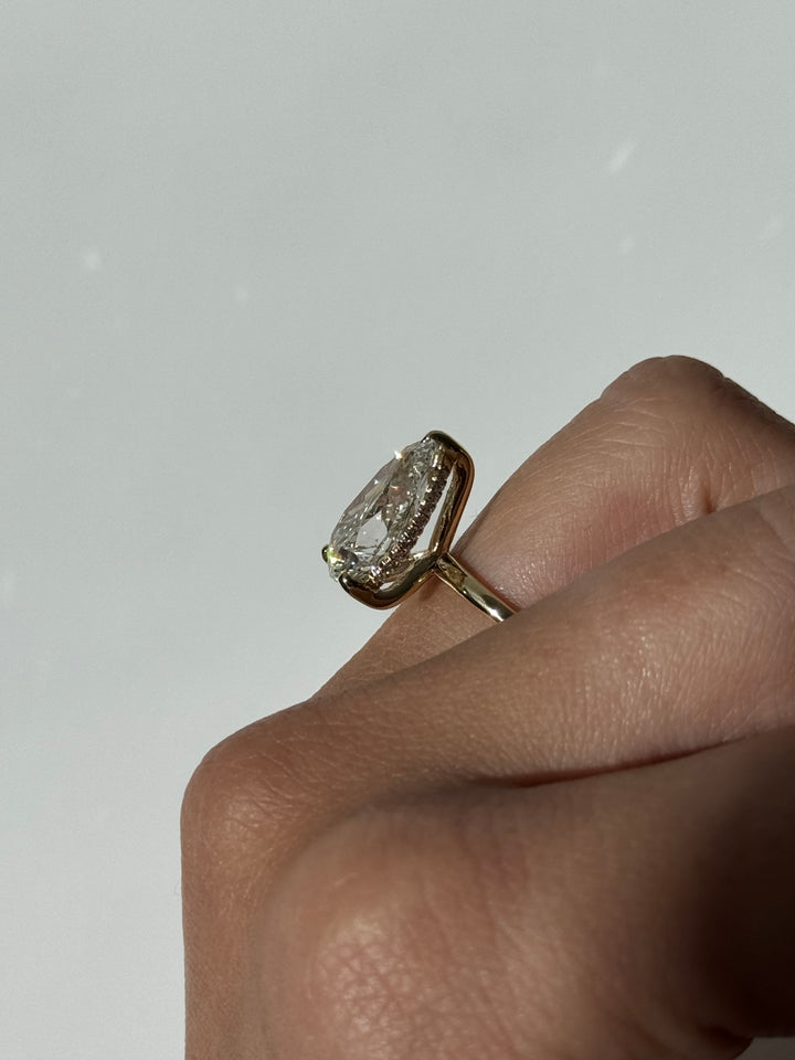 Glendale-Pear-Shape Lab Yellow Diamond Engagement Ring, Female Hand Side