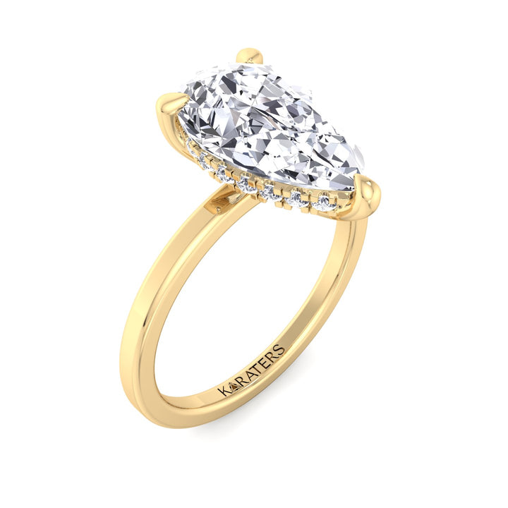 Glendale-Pear-Shape Lab Yellow Gold Diamond Engagement Ring, Top Down