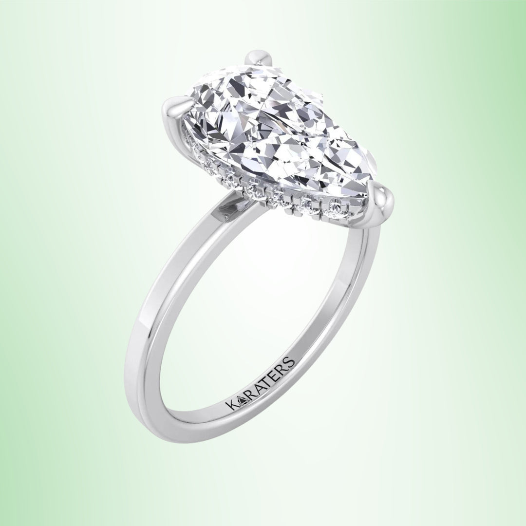 Glendale - Pear-Shape Solitaire Lab Grown Diamond Engagement Ring With Hidden Halo