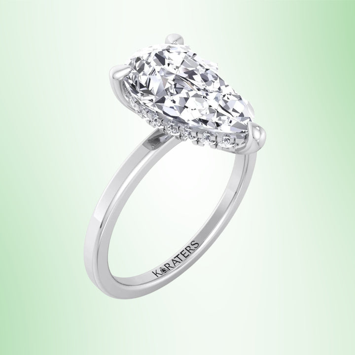 Glendale - Pear-Shape Solitaire Lab Grown Diamond Engagement Ring With Hidden Halo