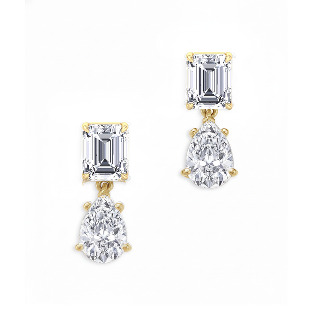 Yellow Gold Emerald and Pear Shape Earring1