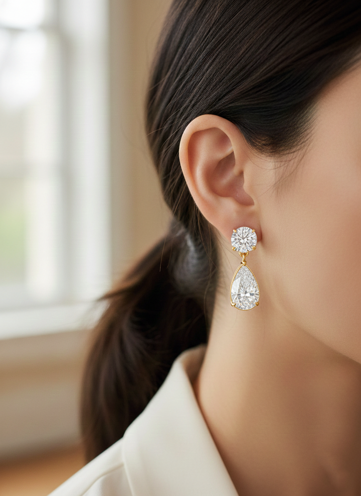 Yellow Gold Pear Shape Drop Earring lifestyle