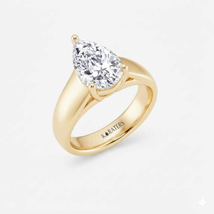 Yellow Gold Pear Wide Shank Ring