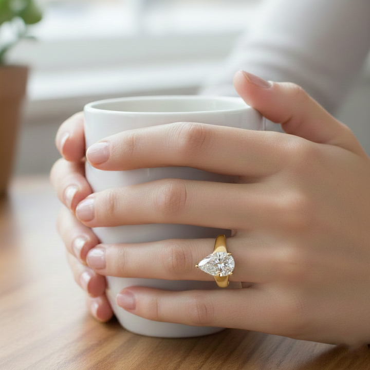 Yellow Gold Pear Wide Shank Ring lifestyle