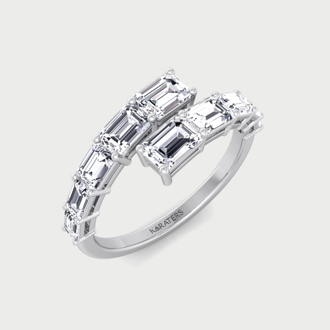 Graduated Emerald Shape Lab Grown Diamond Wrap Ring
