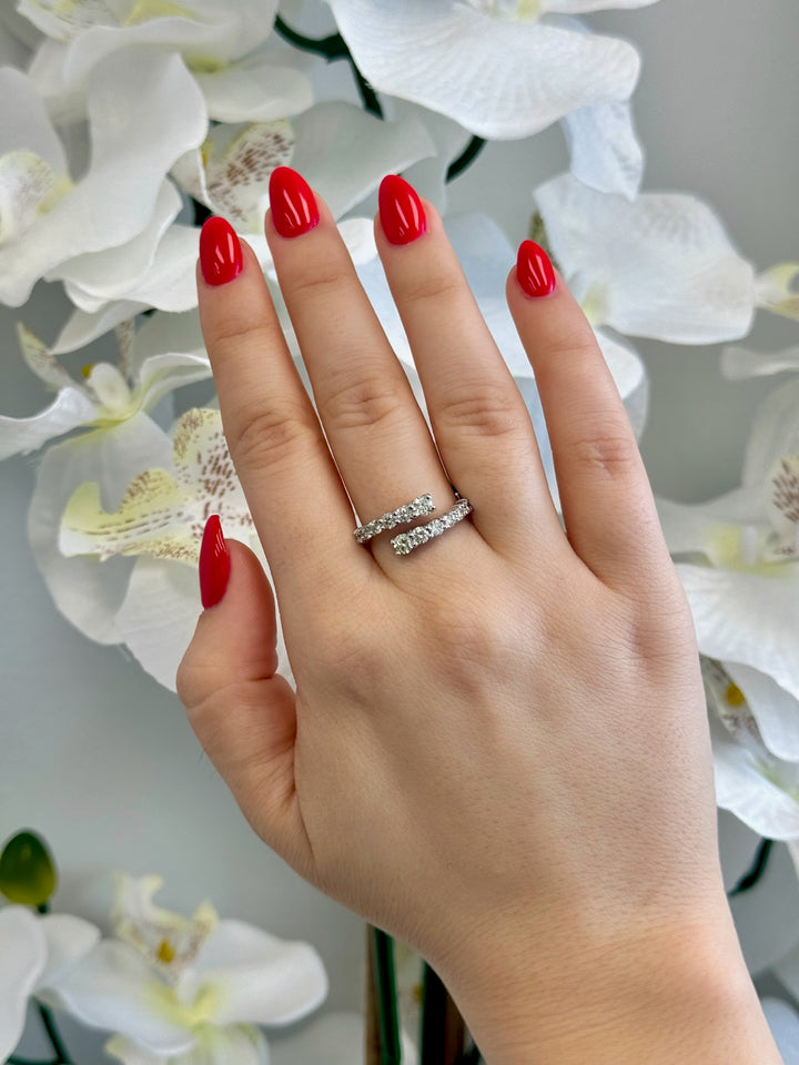 Graduated Round Lab Diamond Wrap Ring, White 