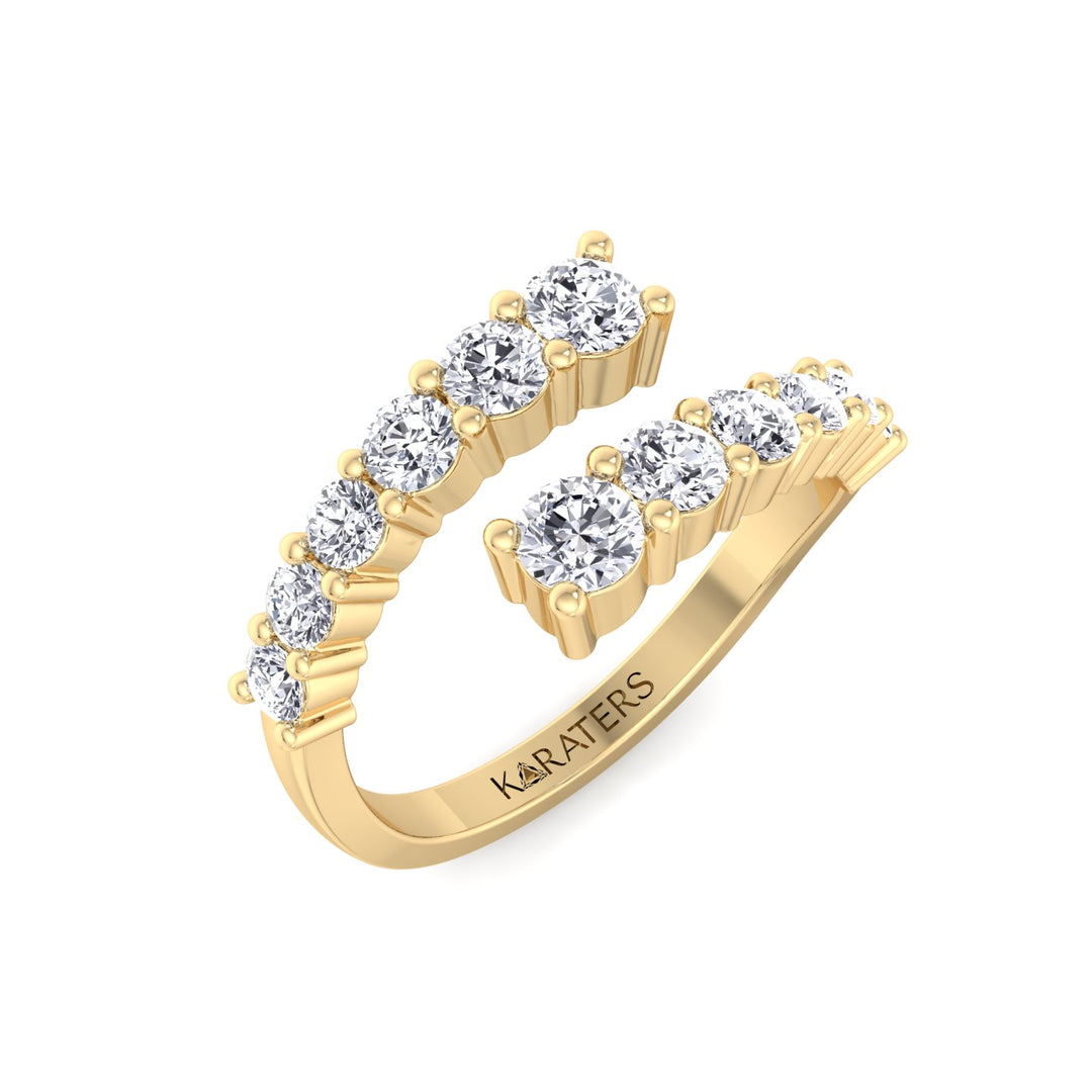 Graduated Round Shape Lab Diamond Wrap Ring, Yellow Gold