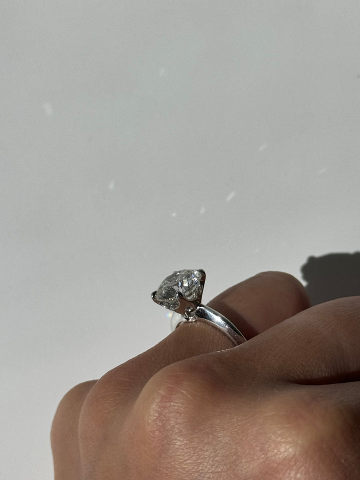 Grande - Round Brilliant Lab Diamond Engagement Ring, White Gold, Female Hand