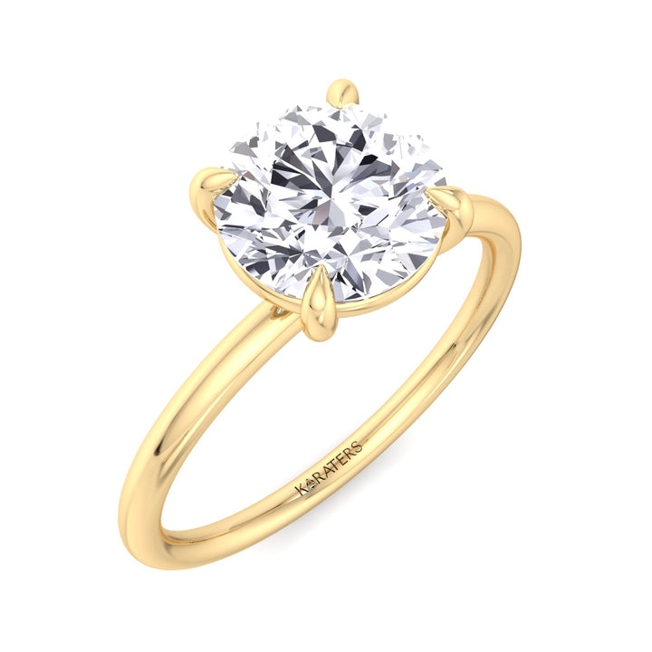 Grande - Round Cut Brilliant Lab Diamond Ring, Yellow Gold, Top