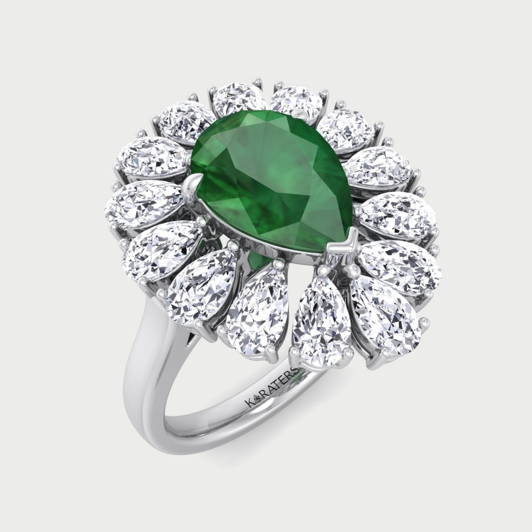 Green Pear Shape Emerald Cluster Ring- Platinum