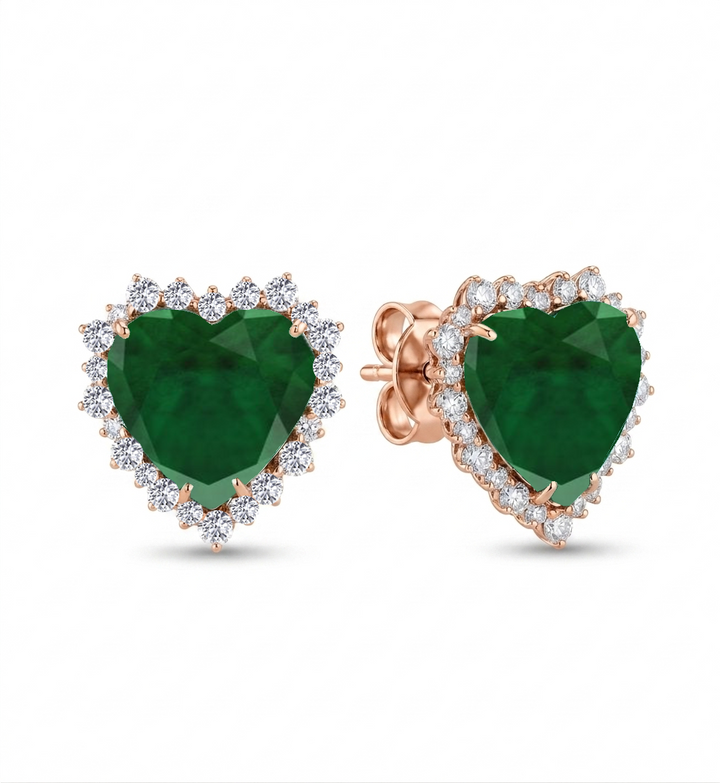 Green Emerald Heart Shape Lab Grown Diamond Halo Studs RG 2