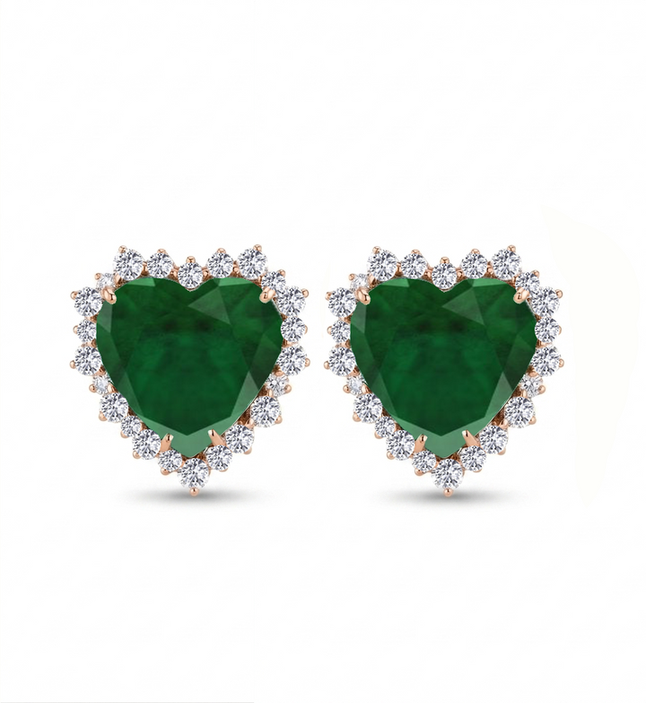 Green Emerald Heart Shape Lab Grown Diamond Halo Studs RG