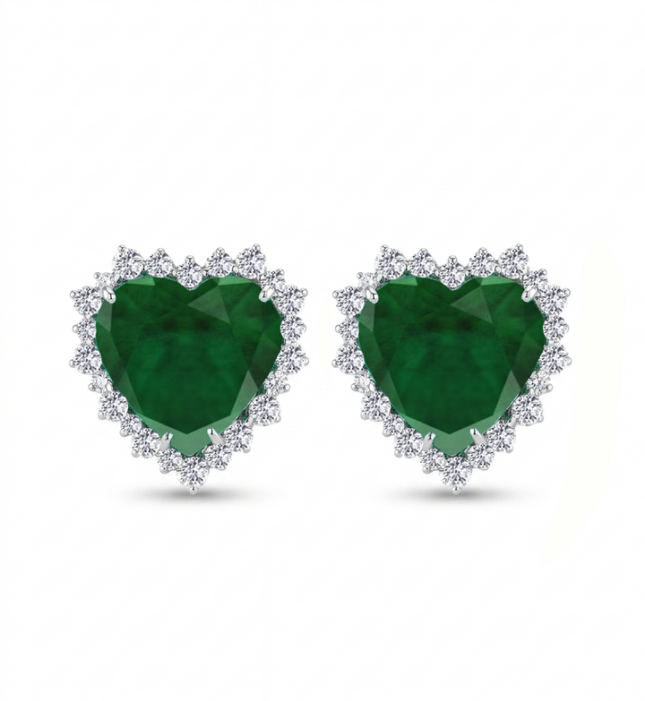 Green Emerald Heart Shape Lab Grown Diamond Halo Studs WG 2