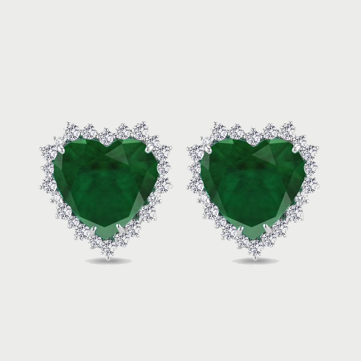 Green Emerald Heart Shape Lab Grown Diamond Halo Studs WG