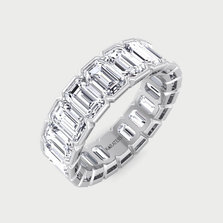 Half Bezel Set Emerald Cut Lab Grown Diamond Eternity Band 14K 18K Platinum