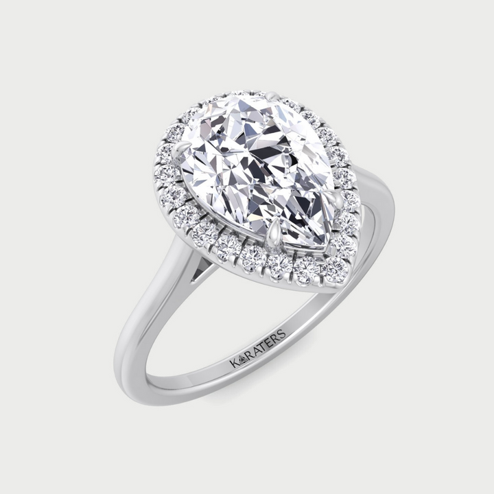 Halo Pear Shape Lab Grown Diamond Engagement Ring With Plain Band