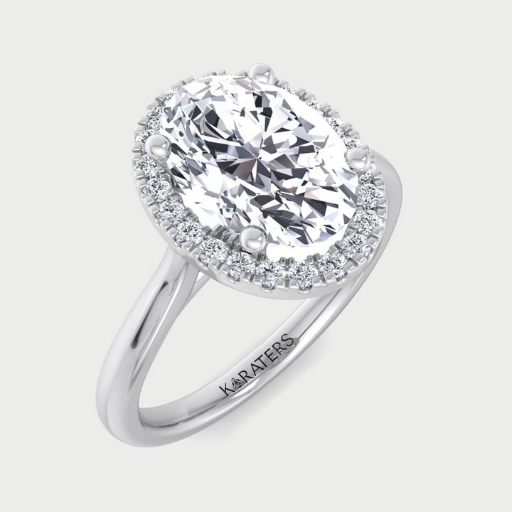 Halo Oval Lab Diamond Engagement Ring with Solitaire Plain Band