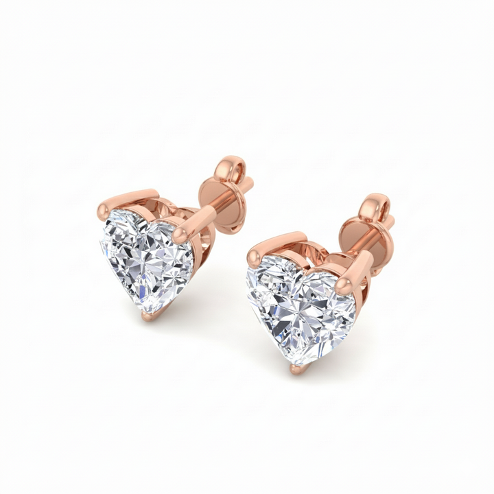 Heart Cut Lab Grown Diamond Studs Rose Gold 14K
