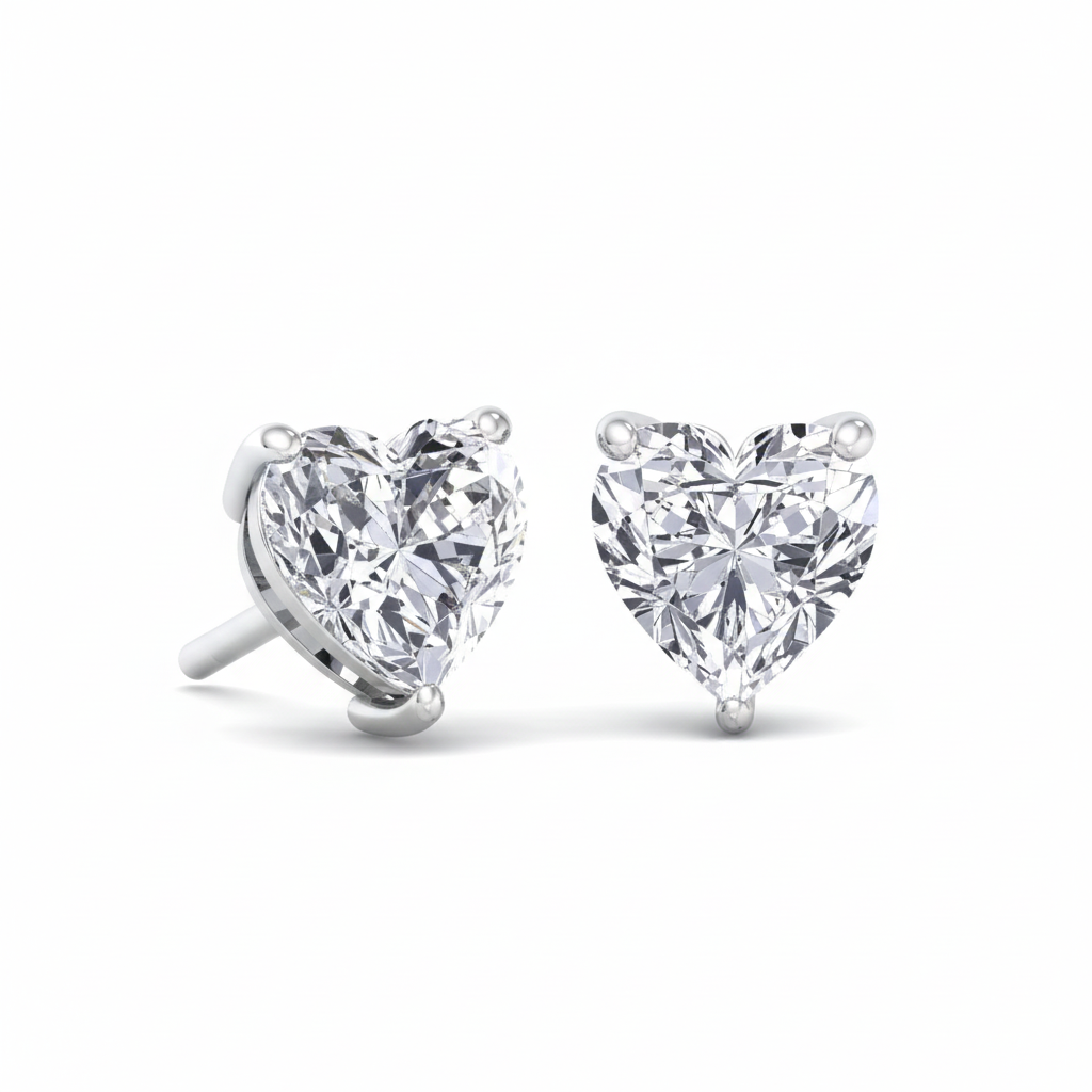 Heart Cut Lab Grown Diamond Studs White Gold 18K