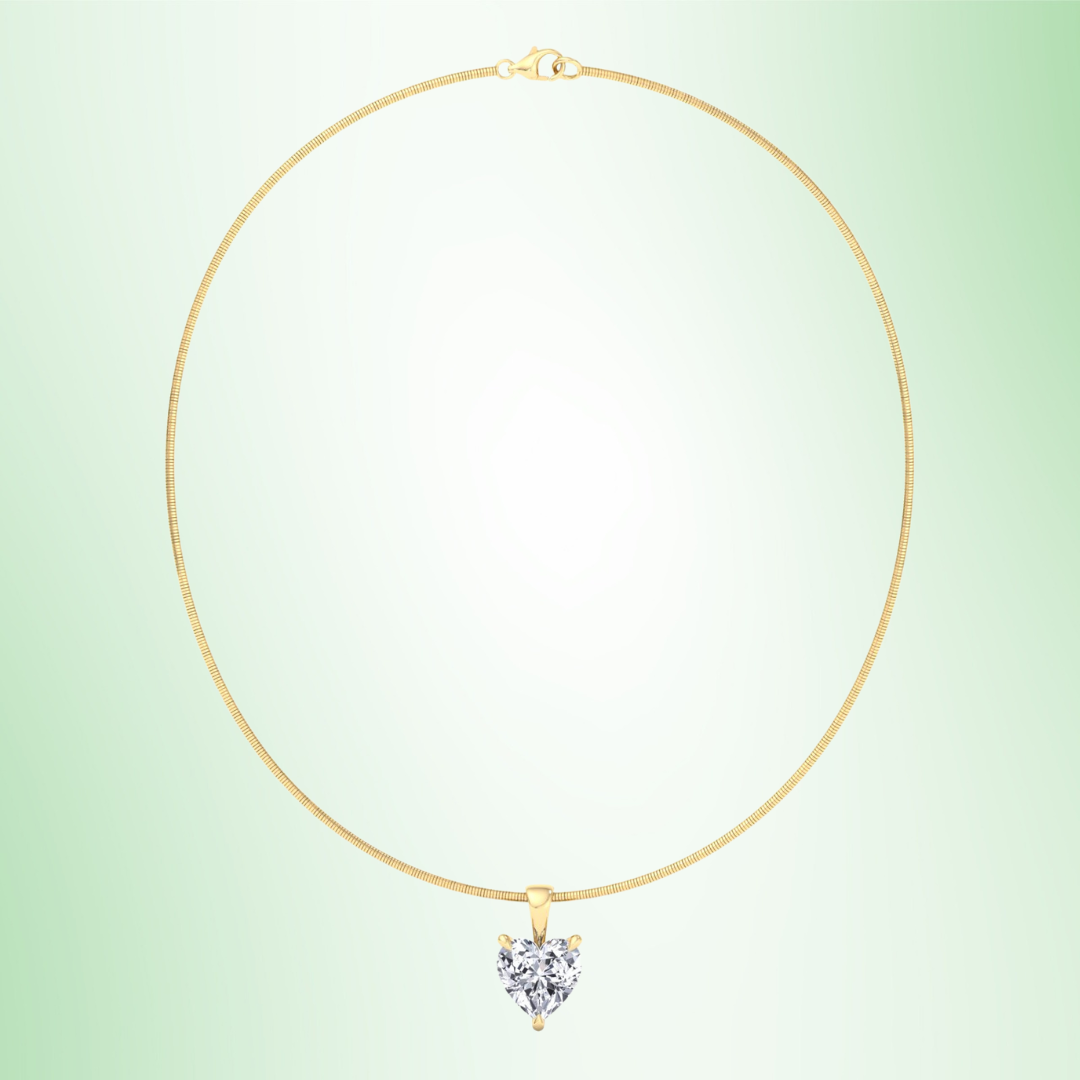 Heart-Cut Lab Grown Diamond -Necklace -on -A Omega Chain
