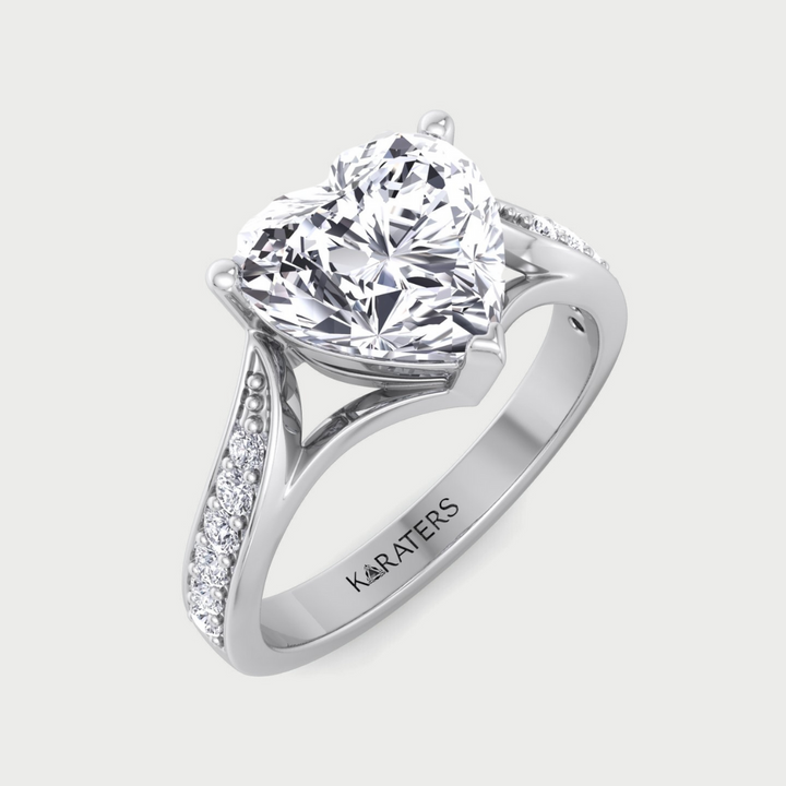 Heart Shaped Cut Lab Grown Diamond Engagement Ring with Detailed Band