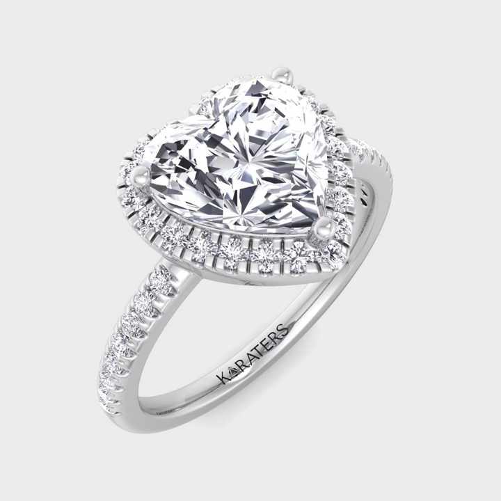 Heart Shaped Cut Lab Grown Diamond Engagement Ring with Halo & SideStones