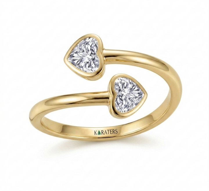 Heart Shape Lab-Grown Diamond Bezel Wrap Ring YG 2