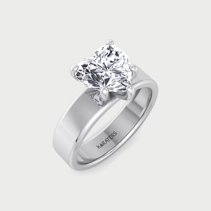 Heart Shape Lab Grown Diamond Engagement Ring with Wide Band 14K 18K Platinum