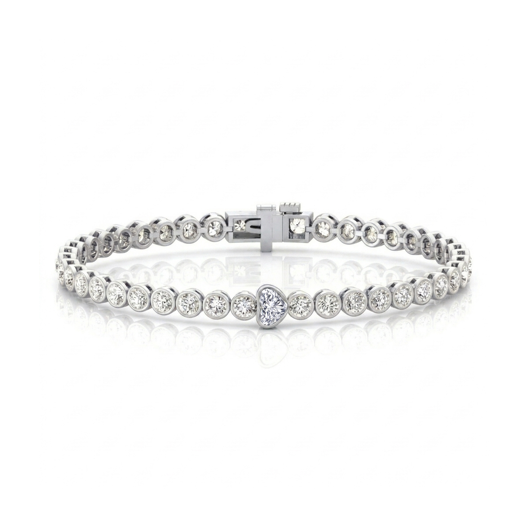 Heart Shape & Round Cut Lab-Grown Diamond Tennis Bracelet  WG