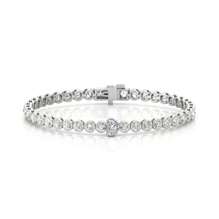 Heart Shape & Round Cut Lab-Grown Diamond Tennis Bracelet  WG