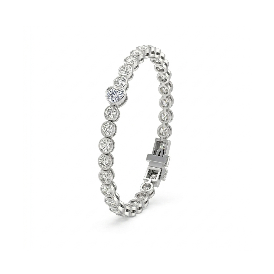 Heart Shape & Round Cut Lab-Grown Diamond Tennis Bracelet  WG 2