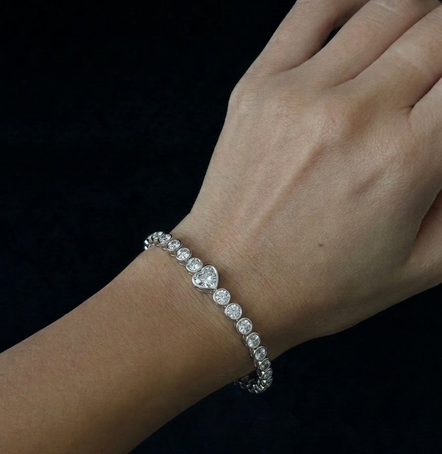 Heart Shape & Round Cut Lab-Grown Diamond Tennis Bracelet lifestyle WG