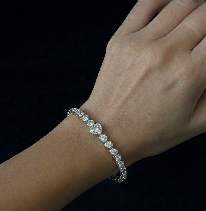 Heart Shape & Round Cut Lab-Grown Diamond Tennis Bracelet lifestyle WG