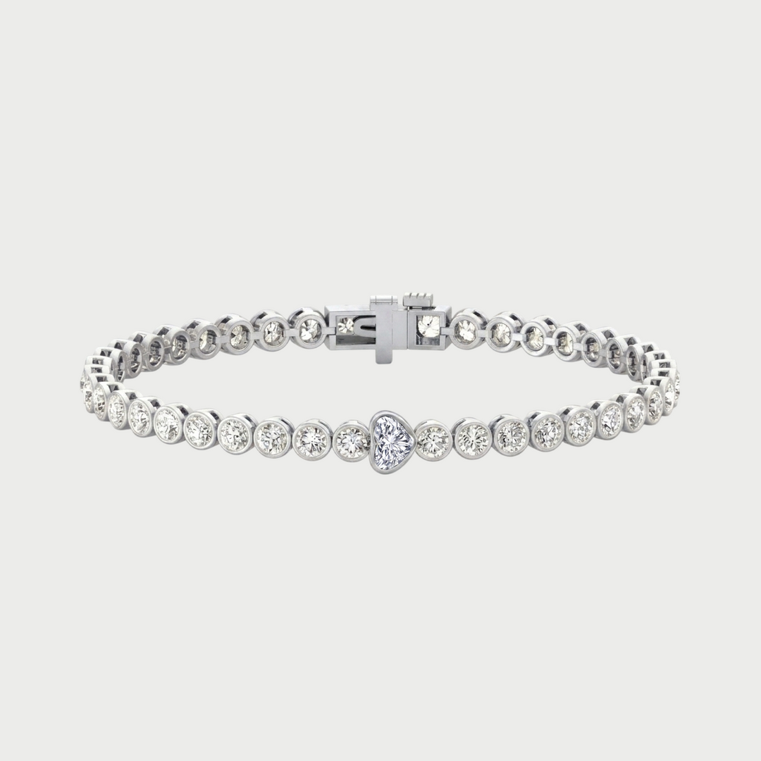 Heart Shape & Round Cut Lab-Grown Diamond Tennis Bracelet 