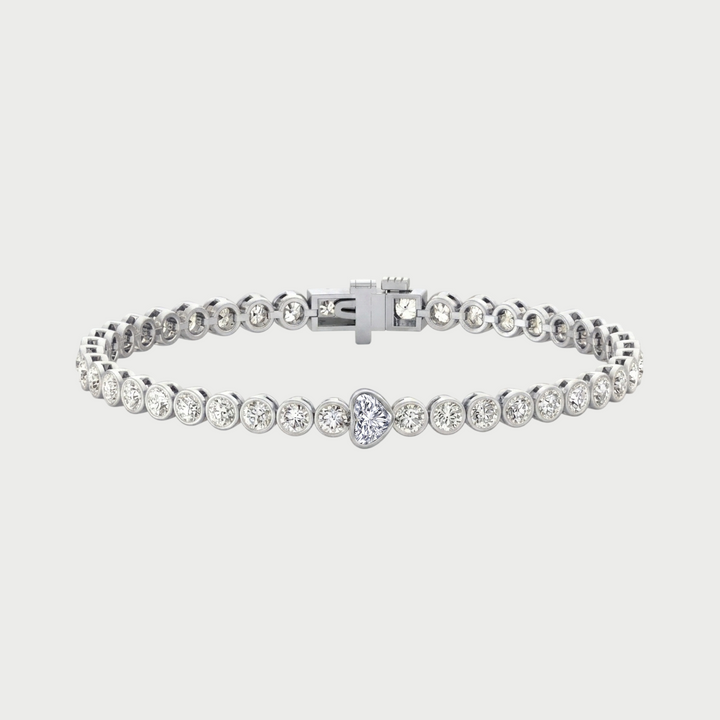 Heart Shape & Round Cut Lab-Grown Diamond Tennis Bracelet 