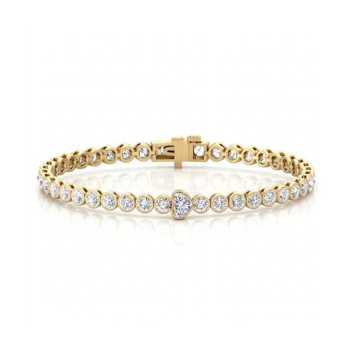 Heart Shape & Round Cut Lab-Grown Diamond Tennis Bracelet  YG