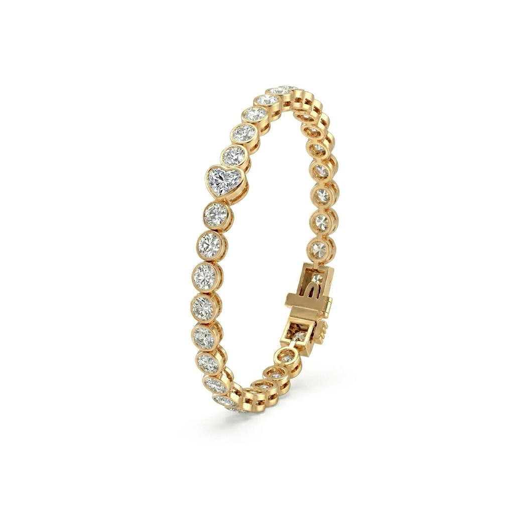 Heart Shape & Round Cut Lab-Grown Diamond Tennis Bracelet  YG 2