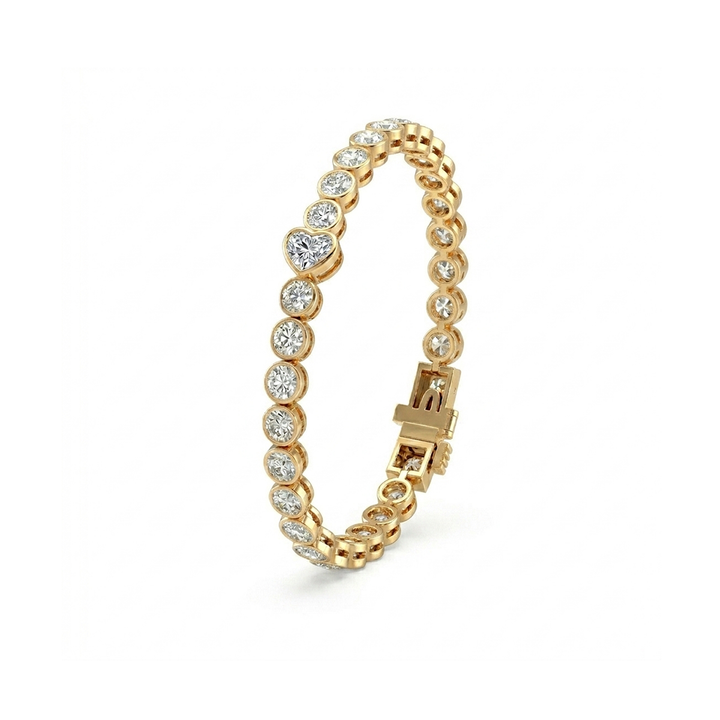 Heart Shape & Round Cut Lab-Grown Diamond Tennis Bracelet  YG 2