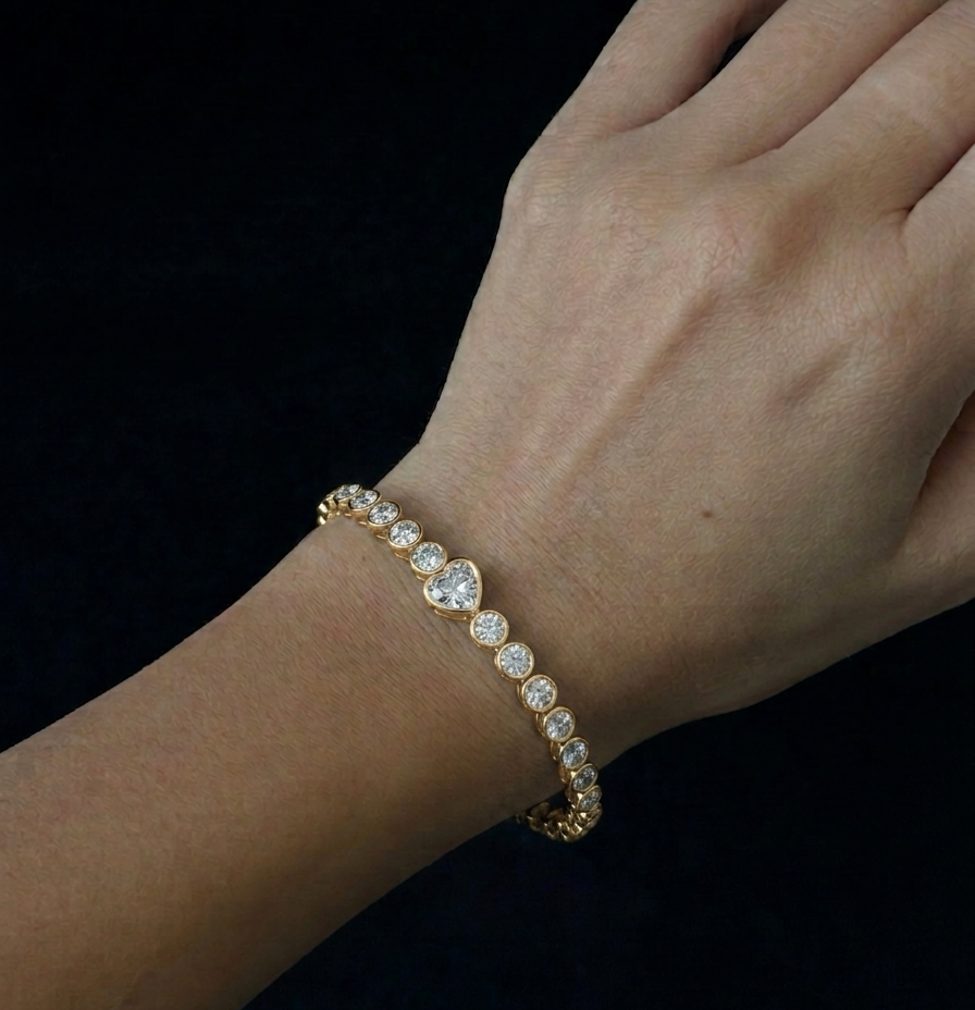 Heart Shape & Round Cut Lab-Grown Diamond Tennis Bracelet lifestyle YG