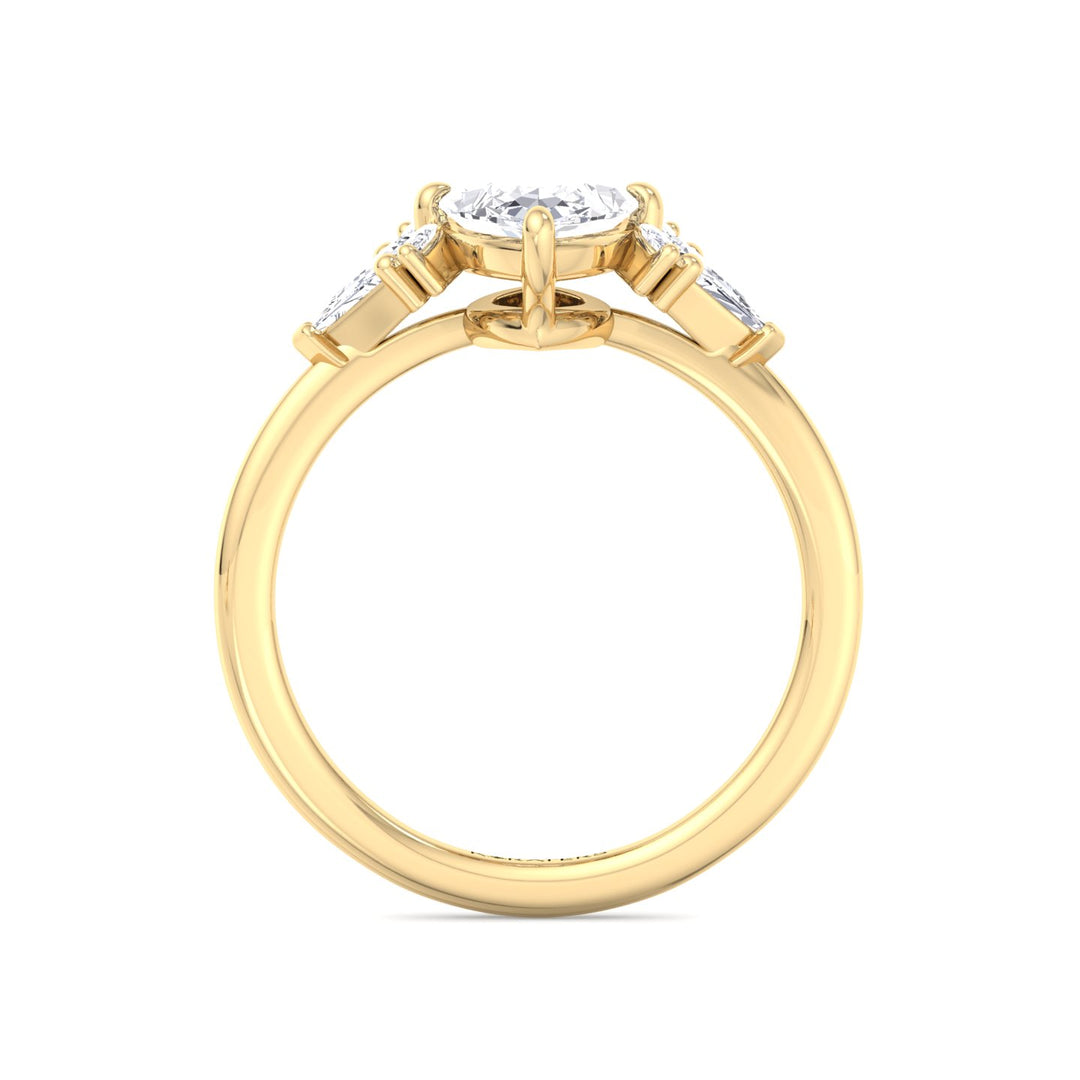 Helle-Marquise Shape Lab Yellow Gold Diamond Ring, Sidestones, Profile