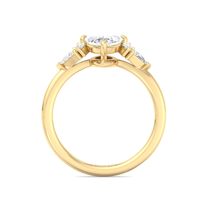 Helle-Marquise Shape Lab Yellow Gold Diamond Ring, Sidestones, Profile