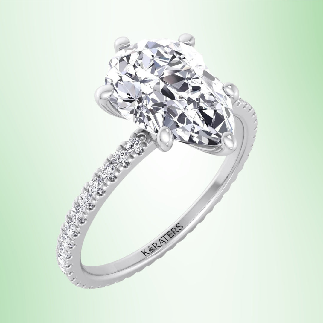 Hermosa - Pear Lab Diamond Engagement Ring Round Side Stones