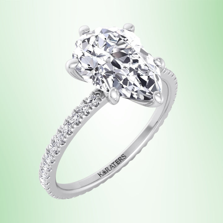 Hermosa - Pear Lab Diamond Engagement Ring Round Side Stones