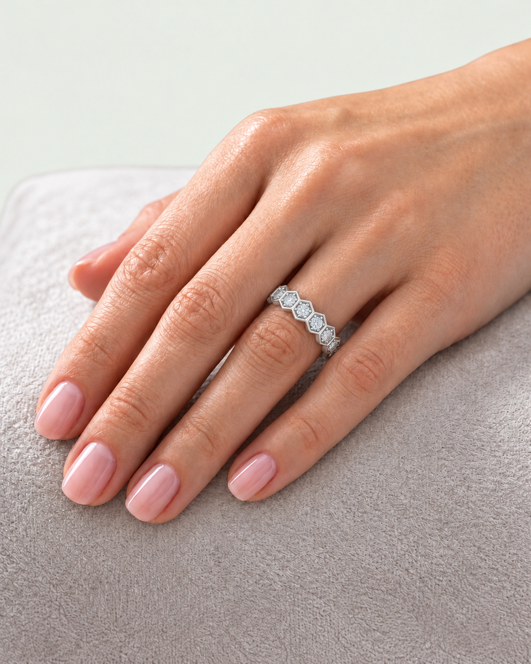Honeycomb Round Cut Lab Grown Diamond Eternity Band lifestyle white 2