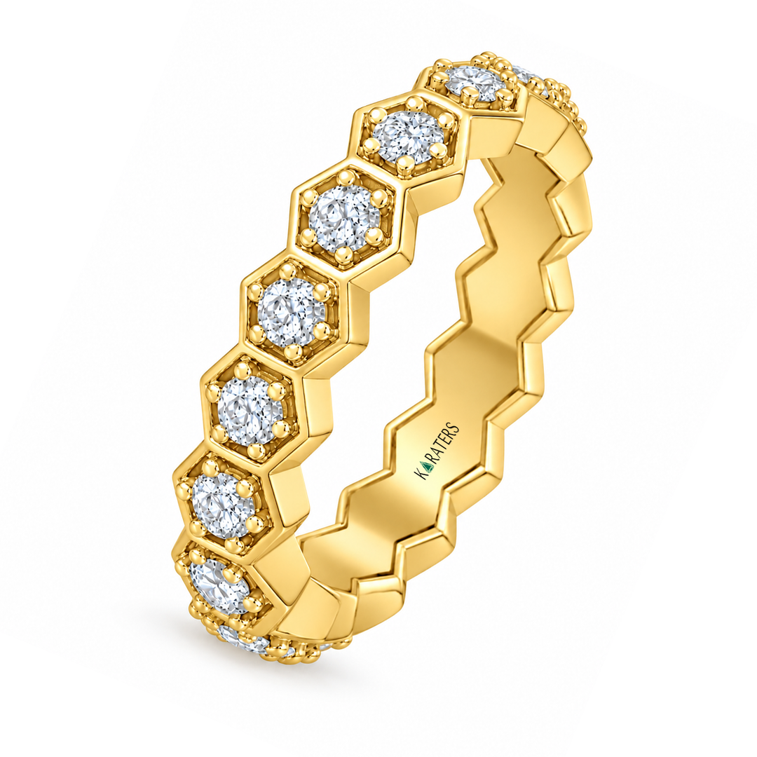 Honeycomb Round Cut Lab Grown Diamond Eternity Band yellow